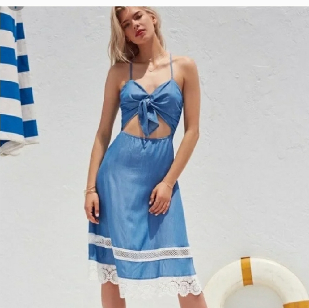 Lovers & Friends Denim Tie Front Midi Dress